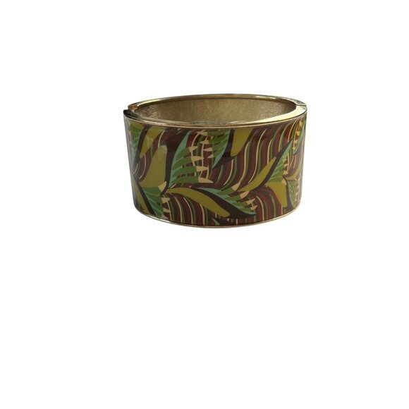 Macy's Wide 1.5" Hinged Bangle Bracelet Tropical Forest Pattern NEW - Picture 3 of 5